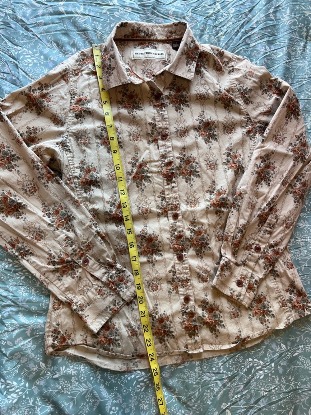 Bit & Bridle Victorian Floral Rose Stripe Button Down Shirt Medium - Picture 7 of 8